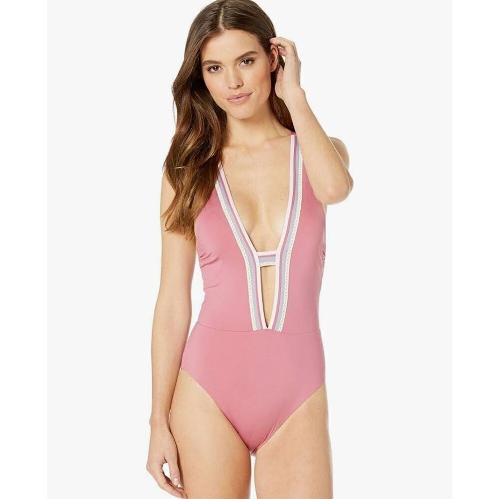 Soluna Sun Beam Plunge One Piece Swimsuit in Mulberry Size Large NWOT